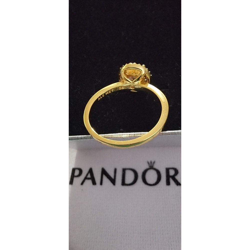 Pandora Sparkling Round Halo Ring 14k Gold Plated Cubic Zirconia 181210CZ Size 9 - Picture 2 of 3